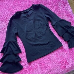 U BEAUTIFUL | Elegant Black Ruffle Sleeve Top